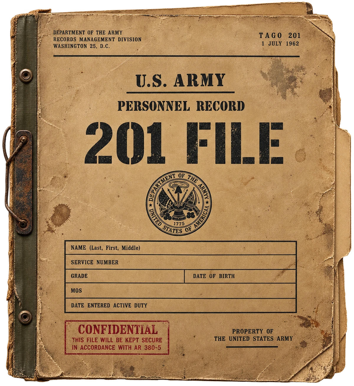 U.S. Army 201 personnel file folder